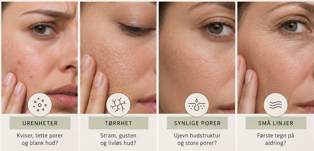 ESSENZA Hudpleie Rituale med Dyprens, pH Balanser, Helhetspeeling og Collagen Kurkrem